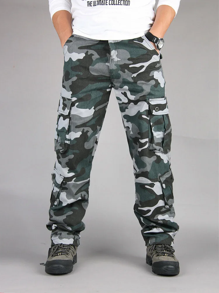 tan cargo pants Men's Camouflage Camo Cargo Pants Casual Multi-pockets Baggy Combat Long Trousers Overall Military Tactical Pants Plus size 44 black cargo pants mens