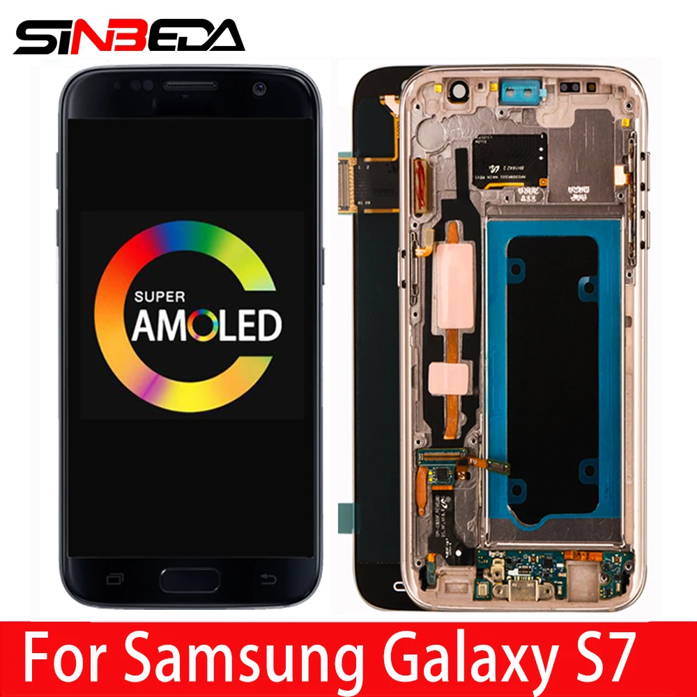 ЖК дисплей AMOLED для SAMSUNG GALAXY S7 сенсорный экран с дигитайзером в сборе и рамкой G930