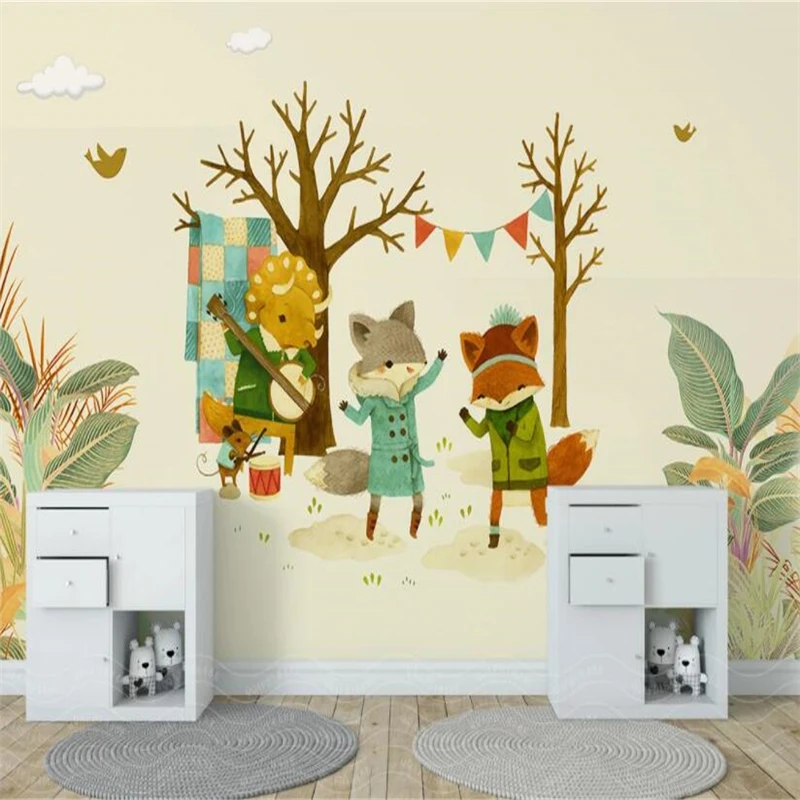 

beibehang custom Nordic minimalist small fresh cartoon animal plant wallpaper children's room background Home Decor wall paper