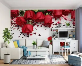 

wallpaper for walls 3 d Fashion advanced big mural big red rose 3D ring TV background wall papel de parede wall paper