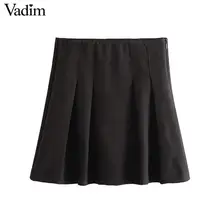 Vadim Женская стильная офисная одежда черная мини-юбка с боковой молнией женские повседневные плиссированные юбки однотонные vestidos BA765