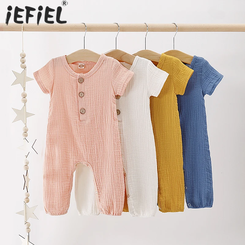 

Summer Newborn Infant Baby Boys Girls Rompers Jumpsuit Playsuit Onepiece Cotton Linen Short Sleeve Sunsuit Toddler Baby Clothing