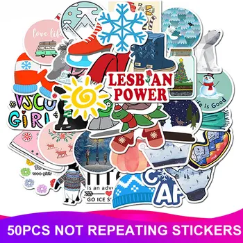 

50pcs/Pack Cute Winter Girl Water Bottle Stickers Waterproof PVC Skateboard Suitcase Guitar Graffiti Luggage Bicycle Sticker Toy