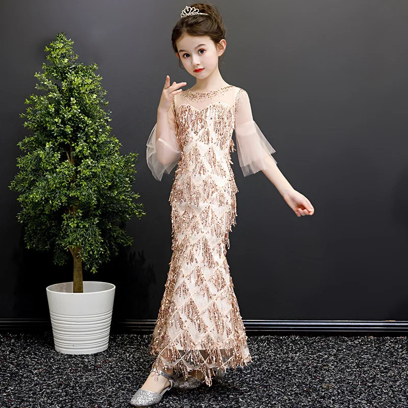 

Princess Elegant Chinese Evening Dress Kids Lace Qipao Flower Girl Party Gown Mermaid Children Cheongsam New Year Cloths Guzheng