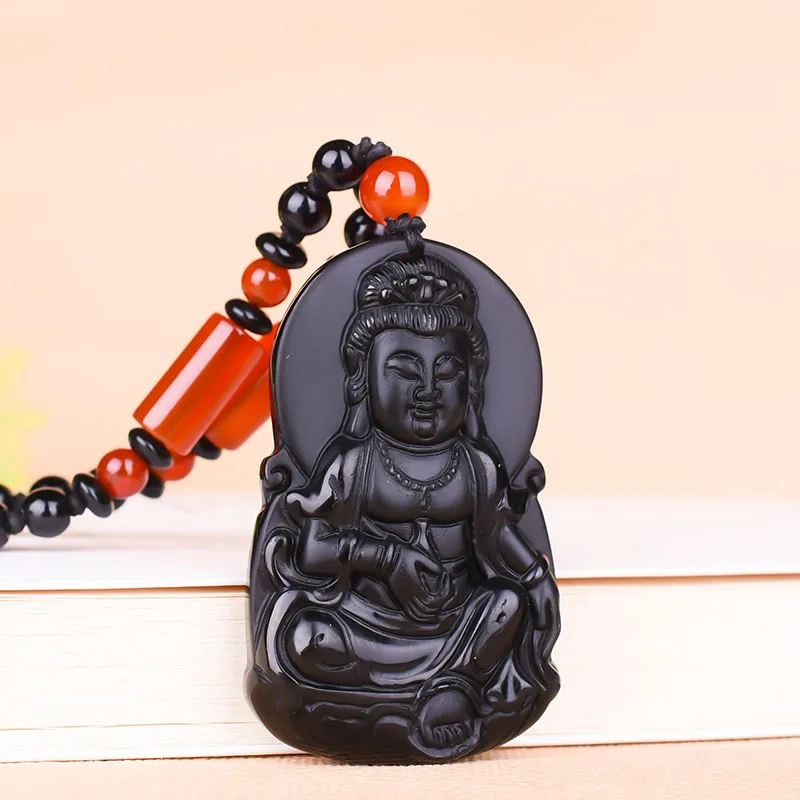 

Natural Obsidian Pendant Jewelry Fine Jewelry Puxian Bodhisattva Exorcism Transshipment Bodhisattva Crystal Necklace Pendant p