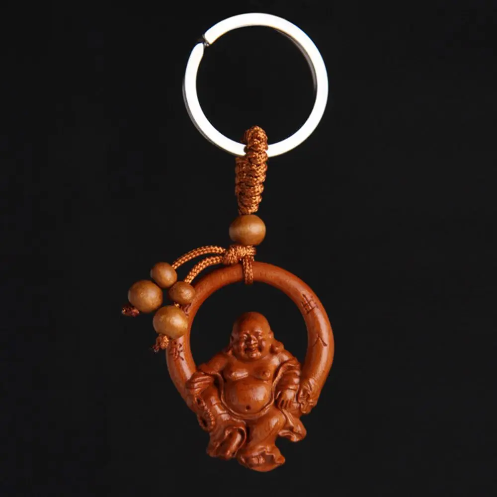 Винтажная ручная гравировка из красного дерева большой живот Будда деревянный брелок ювелирные аксессуары
