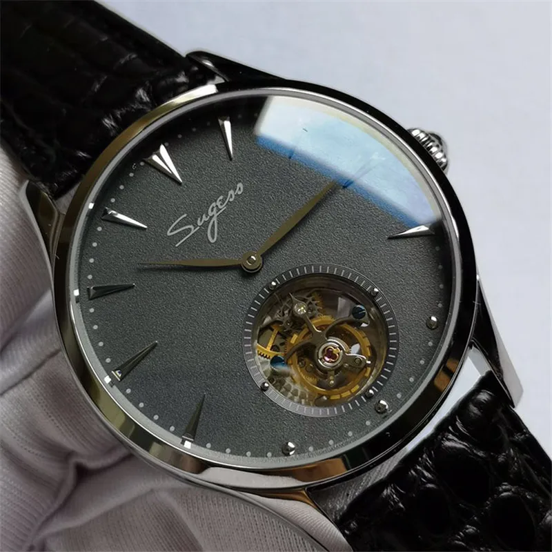 Оригинальные мужские часы Tourbillon ST8002 Move, мужские часы из натуральной кожи аллигатора, мужские механические часы от ведущего бренда s Real Tourbillon