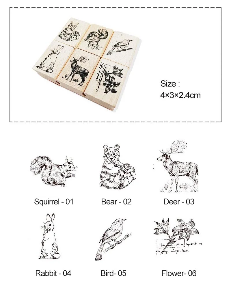 Stamps Vintage Cute Animal Stamp DIY Wooden Rubber Stamps For Scrapbooking Stationery Standard Stamp