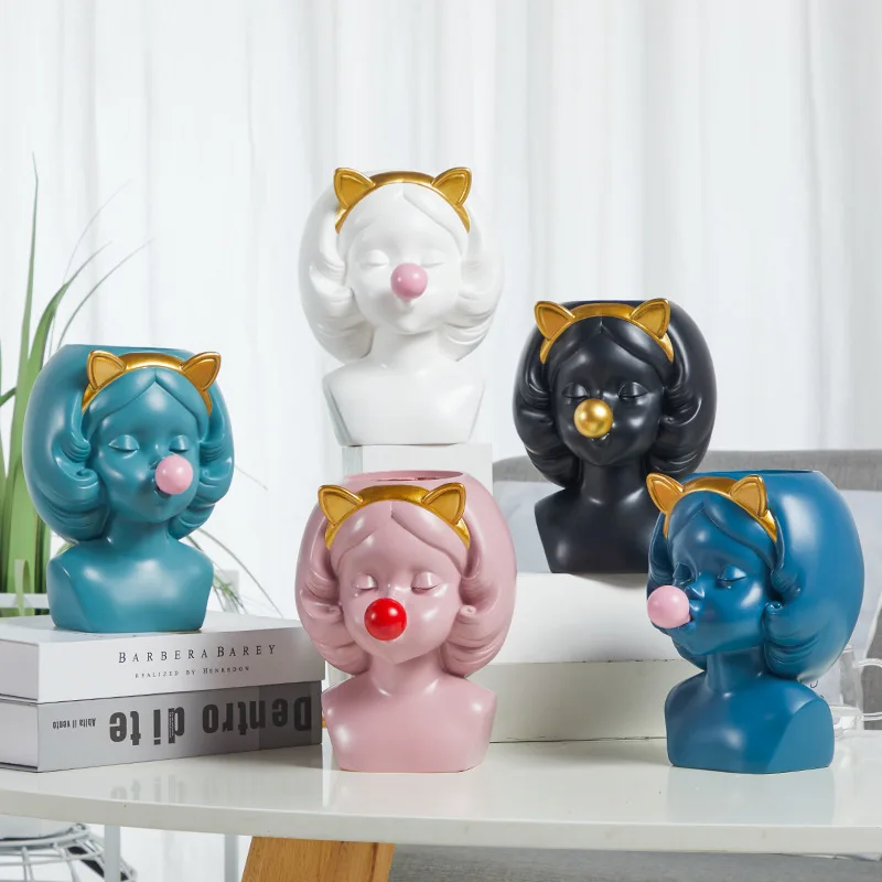 Creative-Nordic-style-Resin-vase-Cute-girl-bubble-gum-Decorative-flower-pot-modern-lovely-Art-decoration YXYT (8)