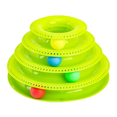Забавная игрушка для кошек, игрушки для кошек, интеллект, тройной игровой диск, игрушка для кошек, мячи, кот, сумасшедший диск с шариком, Интерактивная игрушка - Цвет: new green(3 layer)