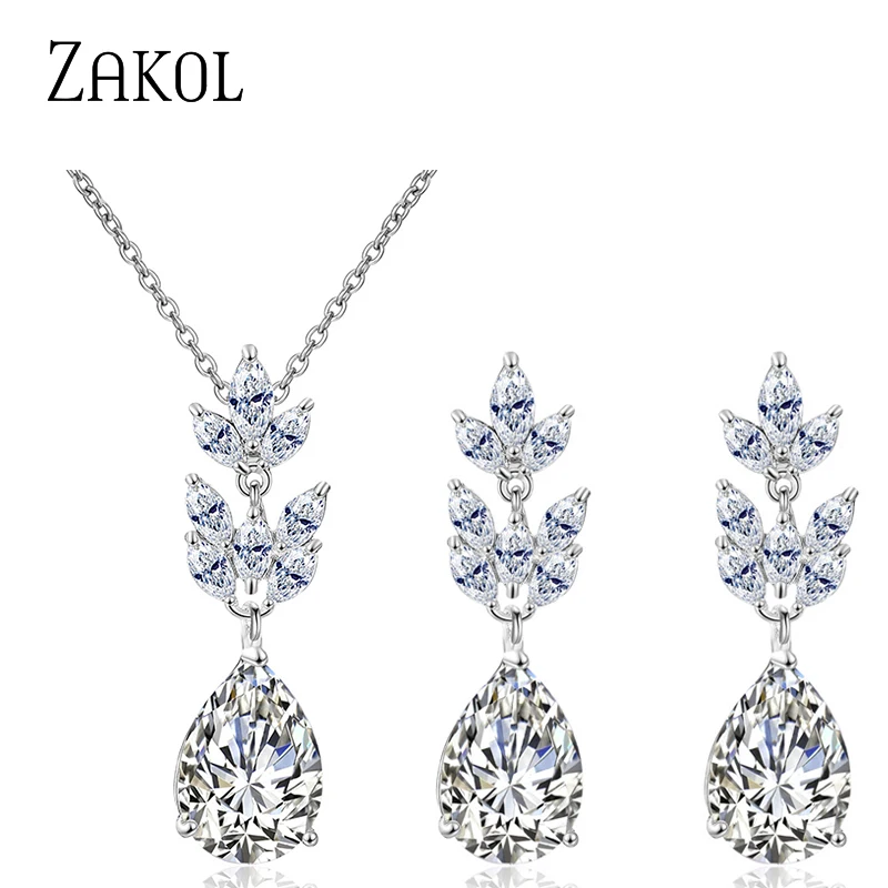 Silver Teardrop Clear Cubic Zirconia Crystal Rhinestone Drop Earrings and Necklace Bridal Jewelry Sets Best Gift for Bridesmaids AMYJANE Elegant Jewelry Set for Women