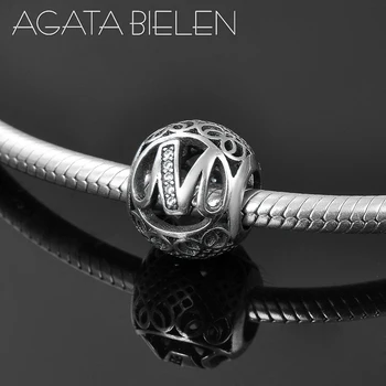 

Like crystal Clear CZ letter M charming 925 Sterling Silver fine beads Fit Original Pandora Charms Bracelets making