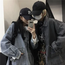 Spring and Autumn Korean Style Ins High Street Retro Pocket Denim Jacket Women&#39;s Loose Boyfriend Couple Clothes Fried Street Top