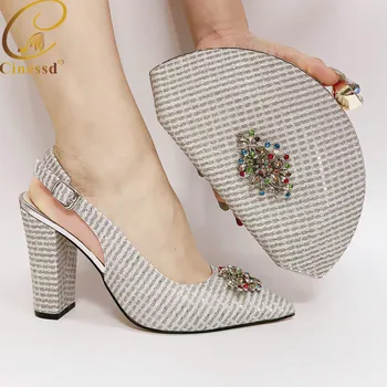 

Fashion Women Mid Heels PU Leather Shoe and Matching Purse for Women Party 2020 African Style Pretty Women Shoes and Bag Set
