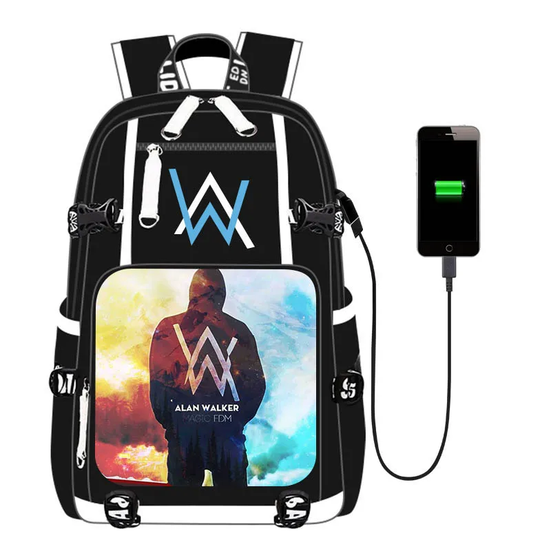 Школьный рюкзак Alan Walker с потертостями и usb-зарядкой для мужчин и женщин, дорожная сумка, сумка для ноутбука для подростков, студентов - Цвет: Style-2