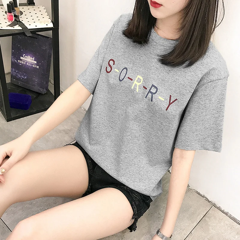 

Letter SORRY Printed Short Sleeve Female T Shirts Fashion Solid Tee Shirt Woman Cotton Slim Fit Soft Women Tees Tops 2019 Summer