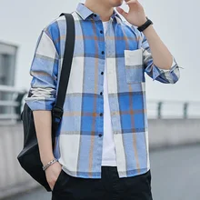 Chemise à carreaux à manches longues pour hommes, ample, tendance coréenne, beau vêtement polyvalent, nouvelle collection printemps et automne