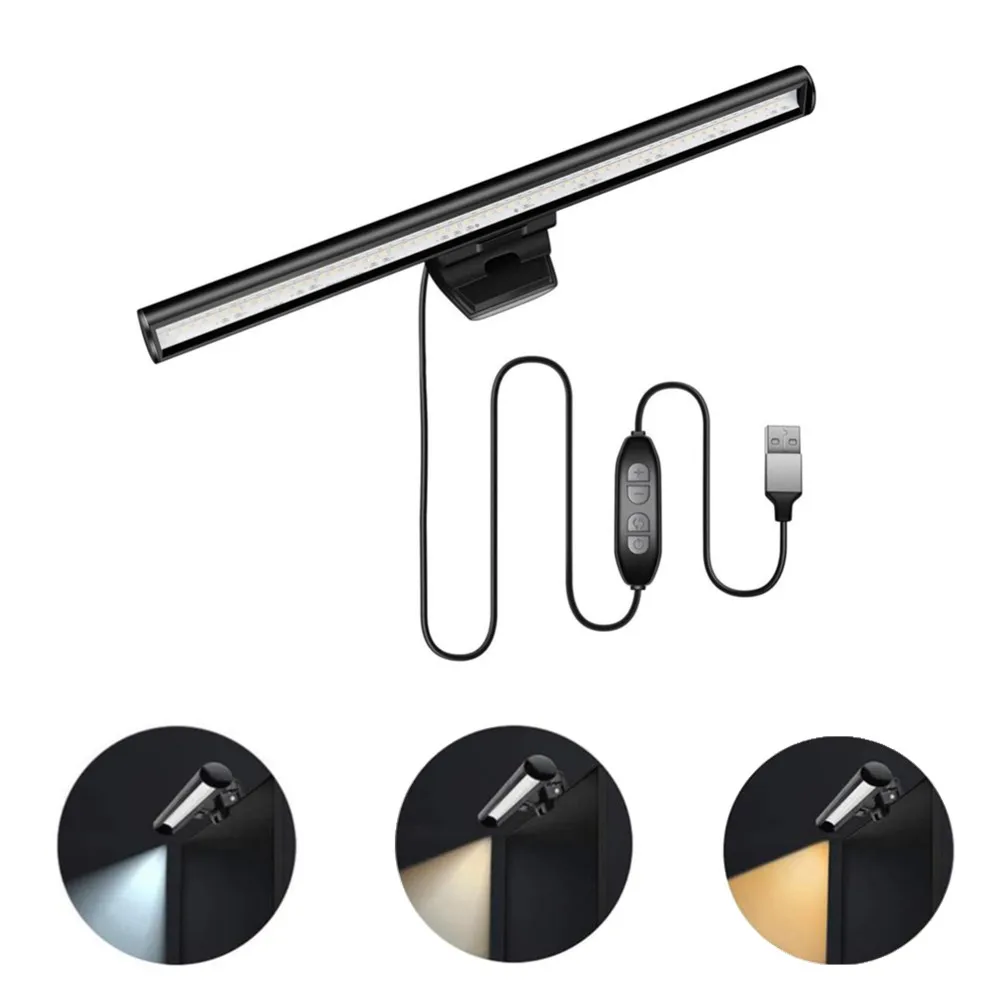LED Reading Light Clip Dimmable USB For Computer PC Laptop Bar Desktop Table Eye Care Adjustable Bright Neutral White Warm Lamp