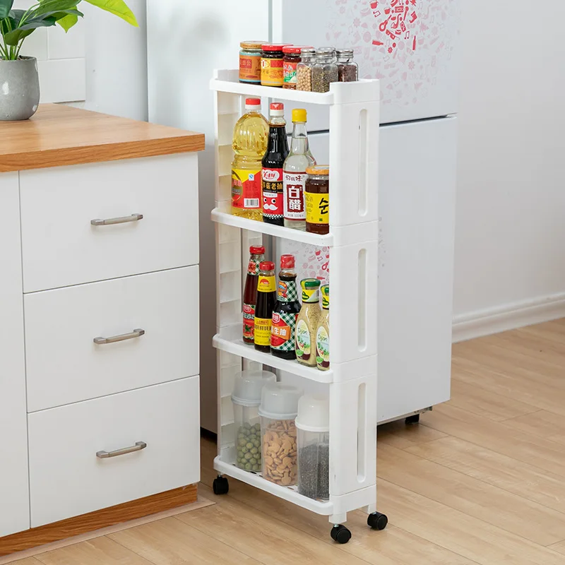 

Kitchen Storage Rack 2/3/4 Layer Removable Fridge Side Shelf With Wheel Kitchen Bathroom Organizer Shelf Gap Holder Dropshipping