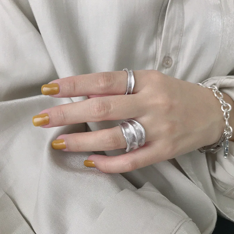 Silvology 925 стерлингового серебра неправильные широкие кольца материя ручной работы текстуры промышленности стиль кольца для женщин Новое серебро 925 ювелирные изделия