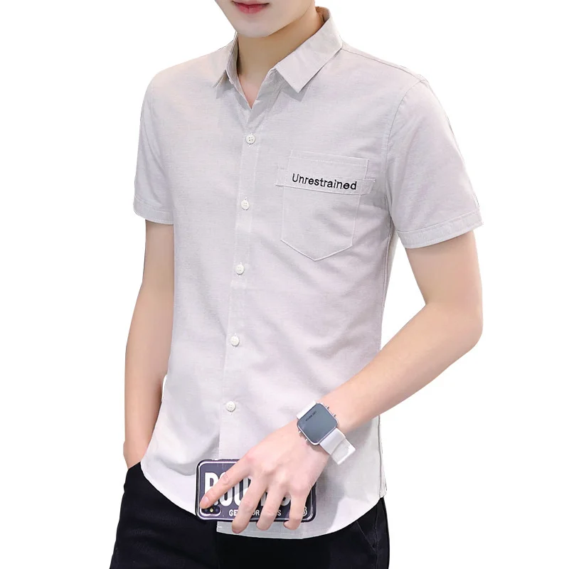 

Высококачественная летняя трендовая Модная рубашка с коротким рукавом и отложным воротником в стиле Харадзюку мужская повседневная однотонная универсальная удобная красивая рубашка