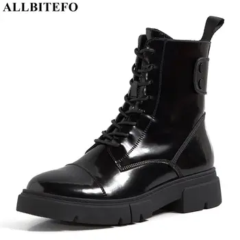 

ALLBITEFO thick heels genuine leather high heels ankle boots for women high autumn women high heel shoes women boots girls shoes