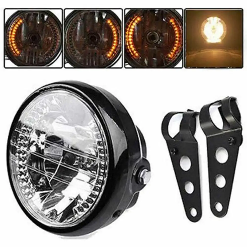 

Motorcycle Modified Retro Headlights 7 Inch Angel Ring Headlights Harley Far Near Light Steering Function Headlights