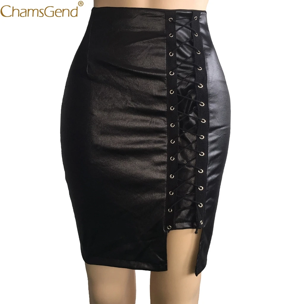 

Ladies High Waist Skirts Womens Plus Size Black Pleated Skirt High Waist Bandage Split Sexy Hip Leather Skirt Solid Aug