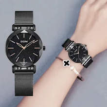 

DOM Luxury Starry Sky Watch Woman Black Watches Fashion Casual Female Wristwatch Waterproof Steel Ladies Dress Watch G-1245GK-1M