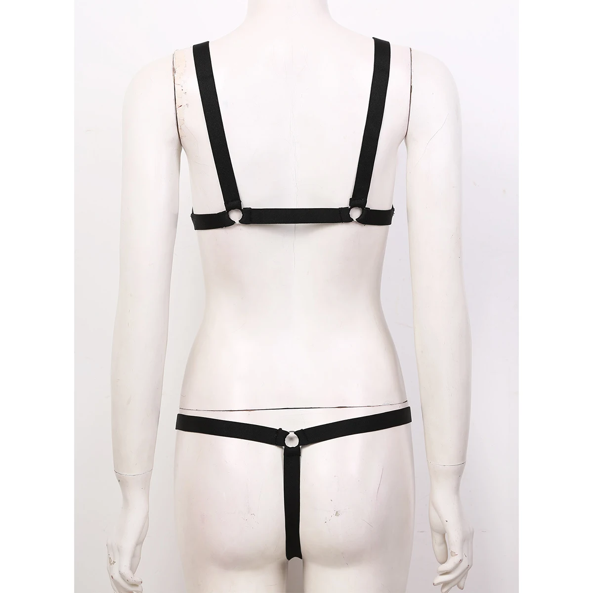 Women Ladies Wet Look Patent Leather Bikini Lingerie Set Elastic Shoulder Straps Bra Top with Mini G-string Thong Underwear