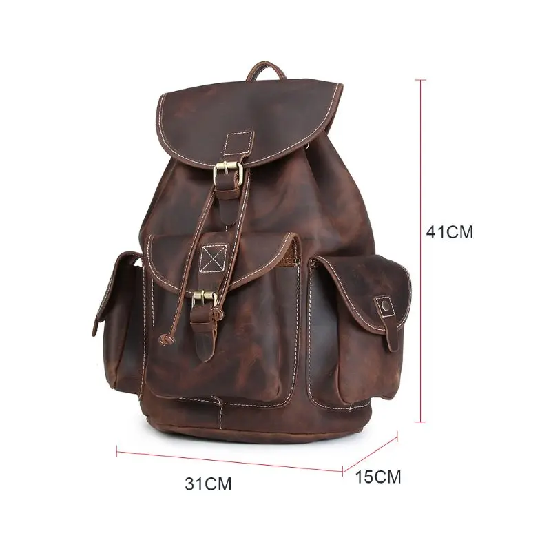 Multifunction Men Women Backpack Vintage Genuine Leather Travel Shoulder Rucksack School Laptop Camping Hiking Bag for College