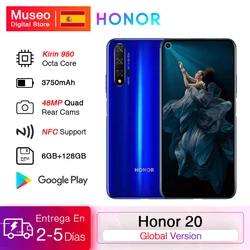 Глобальная версия Honor 20 смартфон 6G128G Kirin 980 Восьмиядерный 6,26 ''48MP четыре сотовые камеры Google Play SuperCharge