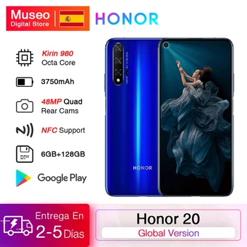 Перейти на Алиэкспресс и купить Глобальная версия Honor 20 смартфон 6G128G Kirin 980 Восьмиядерный 6,26 ''48MP четыре сотовые камеры Google Play SuperCharge