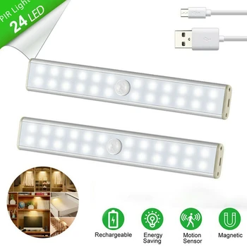 

Promotion! 2PC 24 LED USB Rechargeable Motion Sensor Closet Wireless Under Cabinet Lights