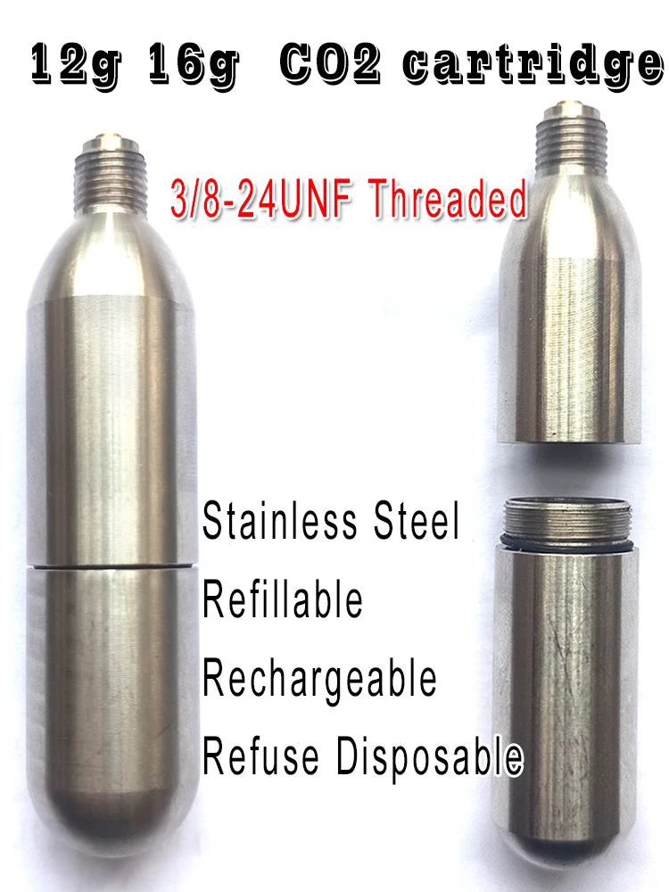 Stainless Steel Refillable 12g 16g threaded Rechargeable CO2