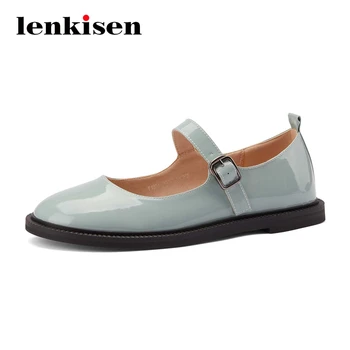 

Lenkisen preppy style cow patent leather leisure round toe thick low heel buckle straps daily wear dating cozy women pumps L5f1