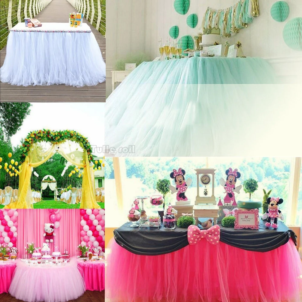 Свадебная вечеринка, Декор, красный/розовый/синий/черный/фиолетовый/белый/серебристый тюль, юбка для стола, столовая посуда, Декор для дома, свадьбы, дня рождения