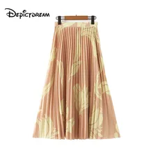 Женская элегантная плиссированная юбка с принтом женская Юбка-миди с боковой молнией, повседневные стильные базовые юбки до середины икры mujer
