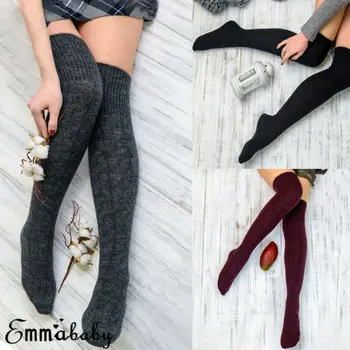 

Women Over Knee Wool Knit Long Socks Winter Thigh-Highs Warm Socks Stocking Girl