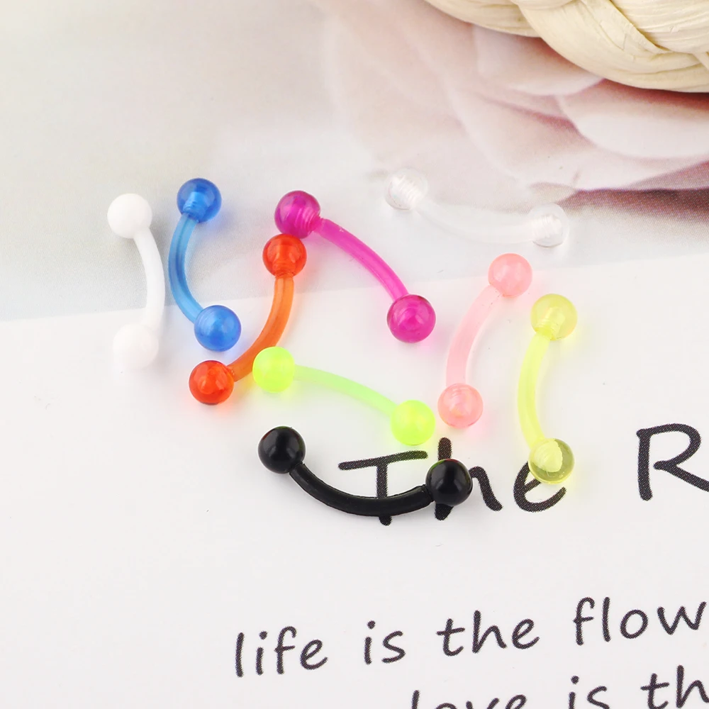 JUNLOWPY Wholesale Body Jewelry Eyebrow Rings Acrylic 16G Curved Barbells Tragus Earrings Belly Lip Helix Piercing Mix 9 Colors