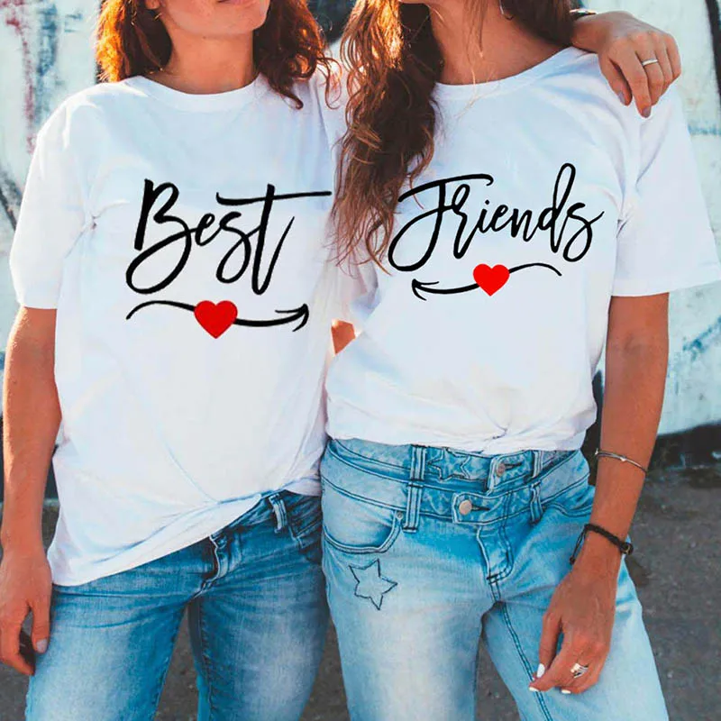 

Best Friends T shirt Women T-shirt Short Sleeve Sister Bff T Shirt Women Tshirt Top Black White Cotton Tee Shirt Femme