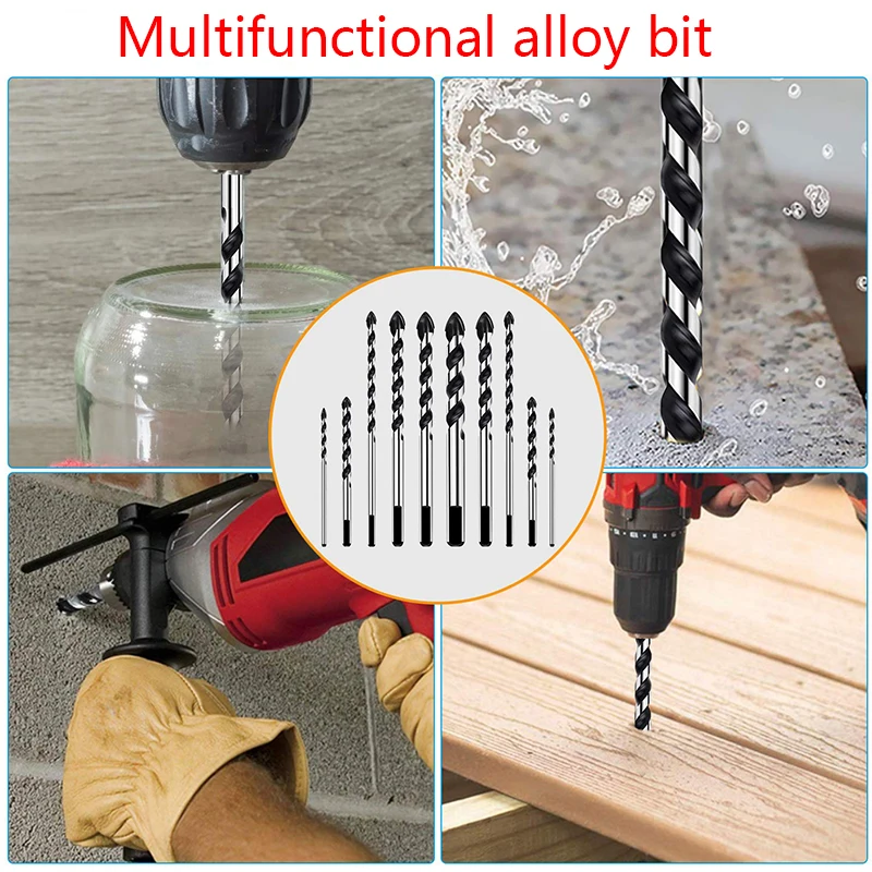 

10pcs Multifunctional Ceramic Wall Black Drill Marble Glass Tile Hole Opener Hand Drill Alloy Bit Set for Wall Brick Marble Wood