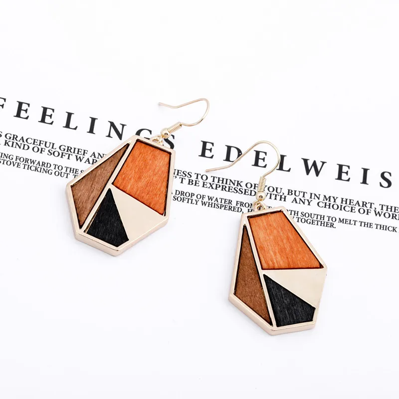 Ahmed Original Creative Minimalist Geometric Contrast Color Wood Pendant Earrings for Women Fashion Drop Dangle Jewelry Gifts