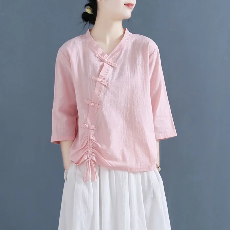 Woman Traditional Chinese Clothing Retro Solid Color Hanfu Top Women Tops Elegant Oriental Tang Suit Chinese Blouse 12700
