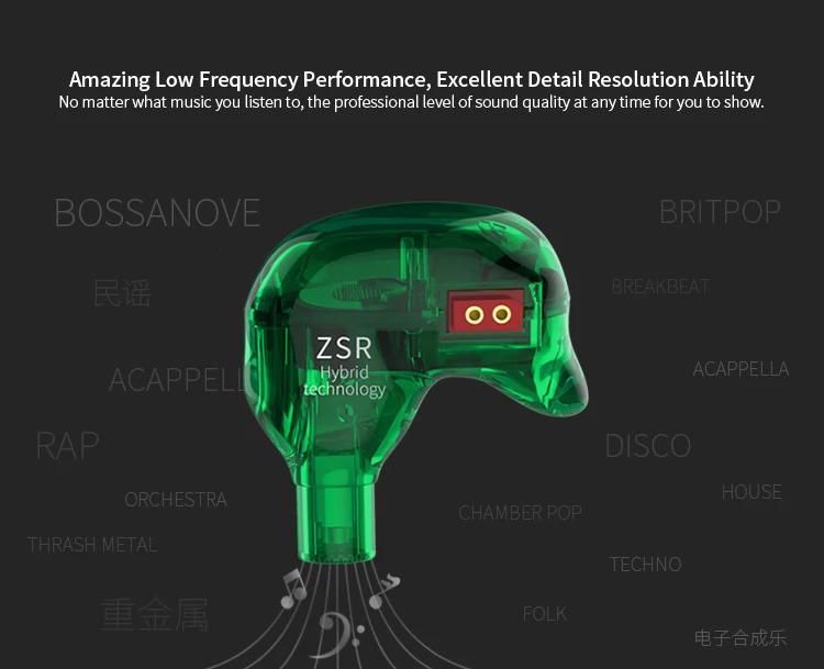 KZ ZSR 2BA+ DD наушники в ухо арматура с динамической гибридной гарнитурой шумоподавления наушники KZ ZS10 AS10 BA10 ES4 ZS6 ZS5 ZSA