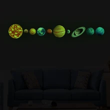 O universo planeta galáxia quarto miúdo luminoso adesivos de parede decalques do teto decoração sistema solar decoração da parede fluorescente(China)