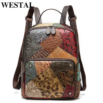 

New women's head layer cowhide embossed women's backpack hit color handmade leather large-capacity backpack female trend