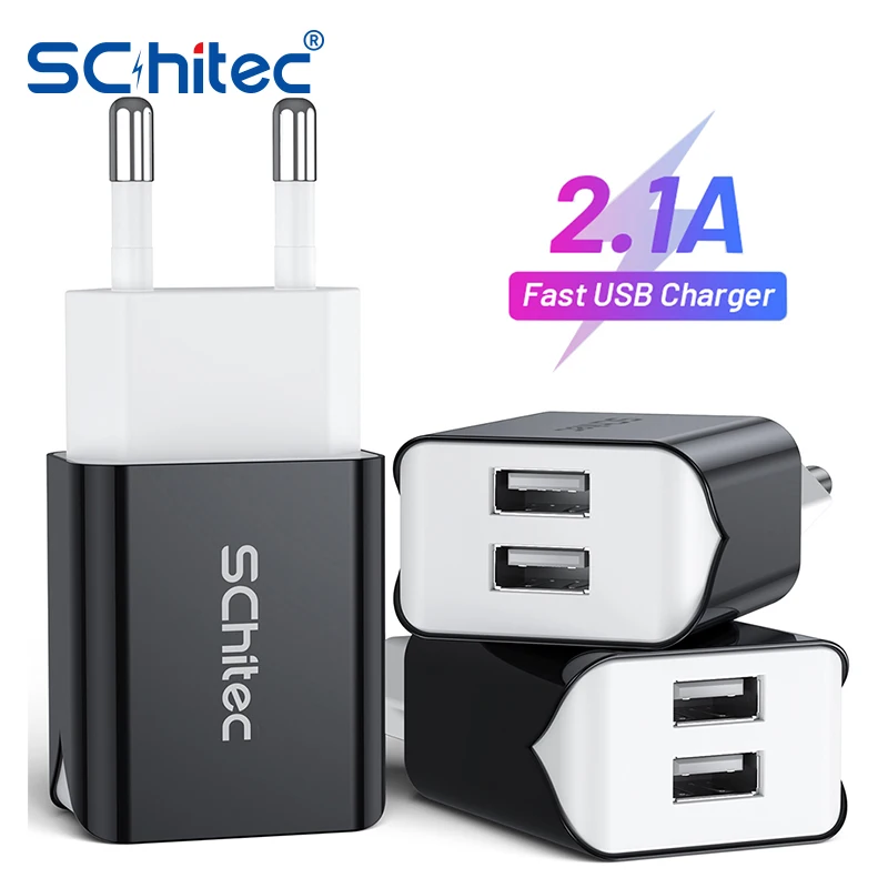 Зарядное устройство Schitec Mini с двумя USB-портами для iPhone 12 11 Pro адаптер европейской