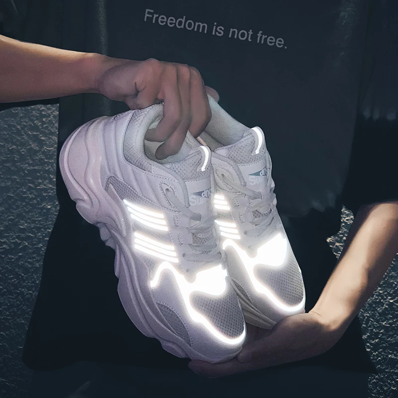 Светоотражающая лента 3M Для мужчин кроссовки Lightweight; на платформе; на толстом каблуке; для Для мужчин дышащие белые кроссовки для пешего туризма, модная светильник прогулочная обувь
