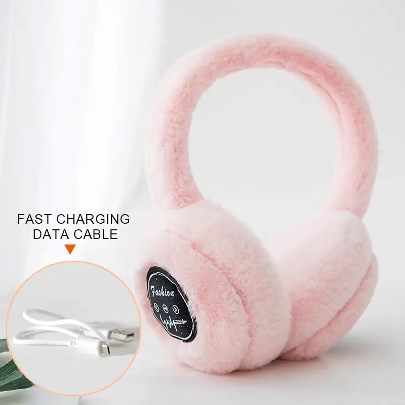 Pink MeterMall Winter Warm Folding Bluetooth Earphones Wireless Warm Plush Headphones Ear Protection Earmuffs Can Adjust Volume - Цвет: Pink